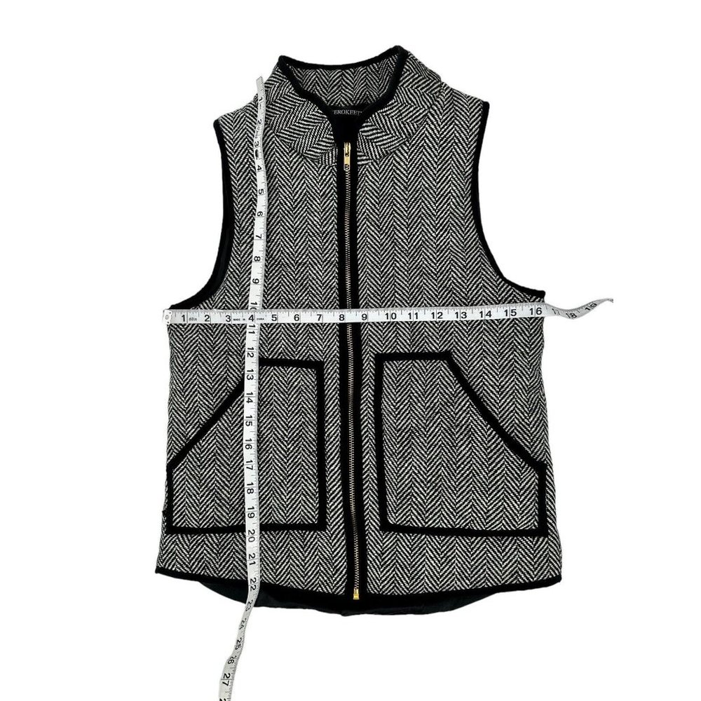 Merokeety Herringbone Quilted Vest Womens Size XS Black White Full Zip Pockets - Picture 8 of 10